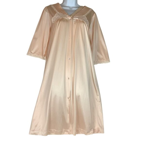 Vintage JCPenney Nightgown & Robe Set Size Small Peach Nylon Lace Trim USA - Picture 2 of 12